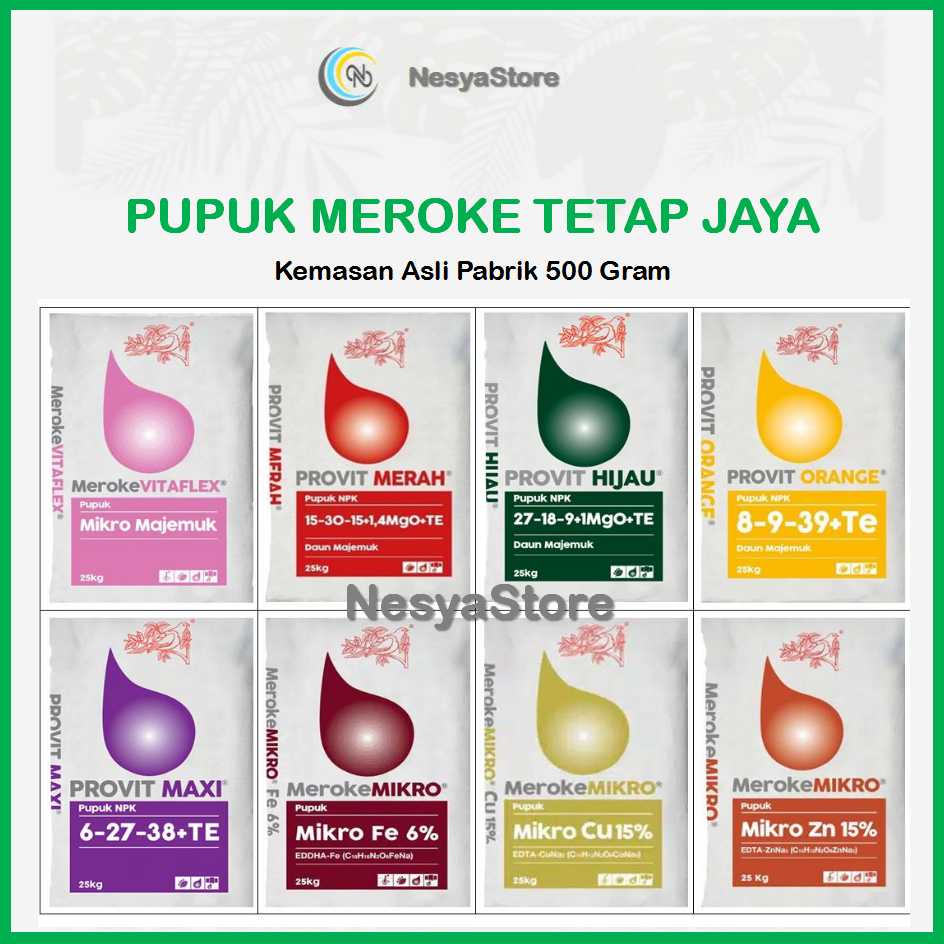 Meroke Fitaflex, Provit Maxi, Provit Merah, Provit Hijau, Provit Orange, Mikro Fe, Mikro Cu,Mikro Zn