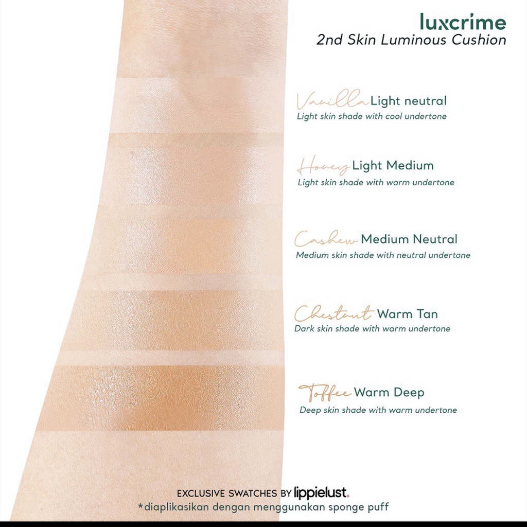 Luxcrime 2nd Skin Luminous Cushion &amp; Refill - Vanilla | Cashew | Honey | Chestnut | Toffee