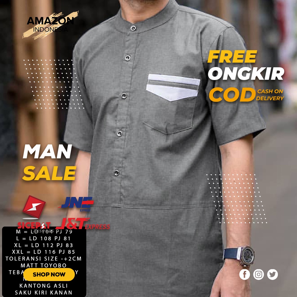 FASHION MUSLIM BAJU KOKO PRIA WARNA KHAKIS COKSU BAHAN KATUN ORIGINAL MODEL PANJANG STYLE CASUAL