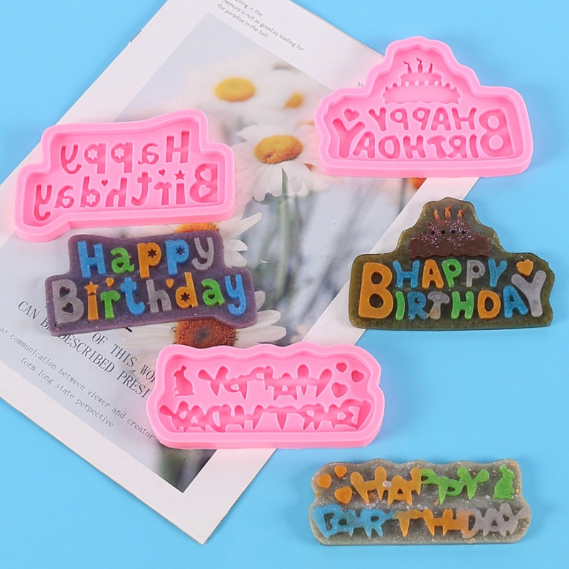 Siy Cetakan Fondant / Cokelat / Permen Bahan Silikon Desain Tulisan Happy Birthday Untuk Dekorasi Kue Diy