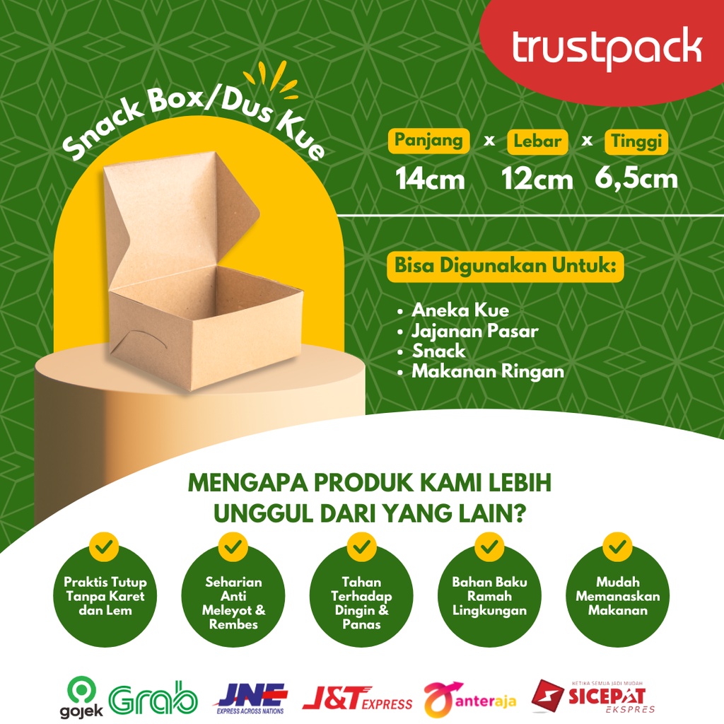 DUS KUE 12X14 KRAFT / KOTAK KARDUS KUE / DUS SNACK /SNACK BOX LAMINASI