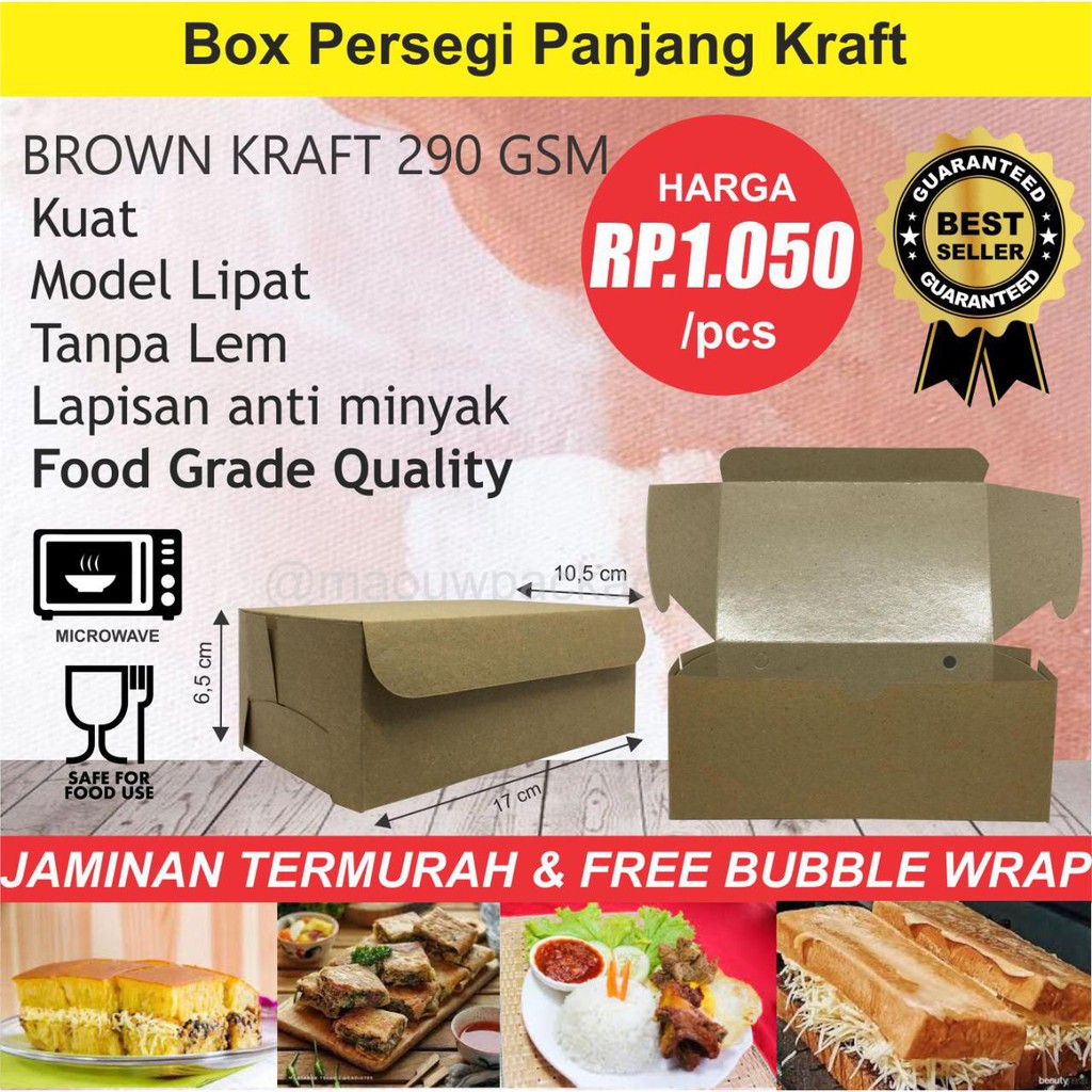  BOX  PERSEGI PANJANG KRAFT  BOX  ROTI BAKAR BOX  NASI  