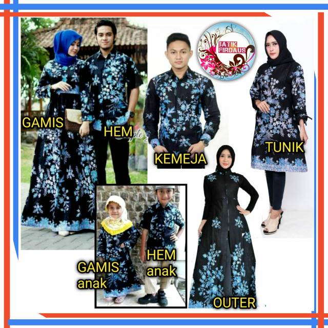 BAJU BATIK COUPLE KELUARGA MOTIF CIBULAN BIRU/BATIK KAPEL SARIMBIT KELUARGA