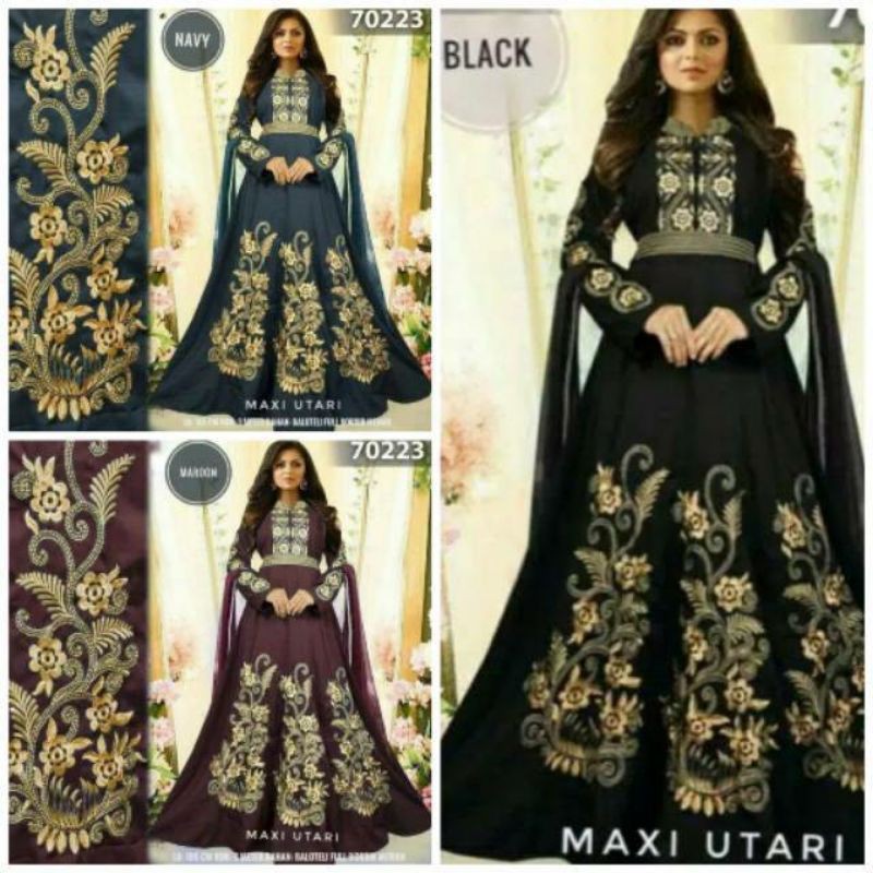 Abaya Utari maxi hitam marun navy bordir premium fashion muslim gamis baju pesta wanita Dress gaun