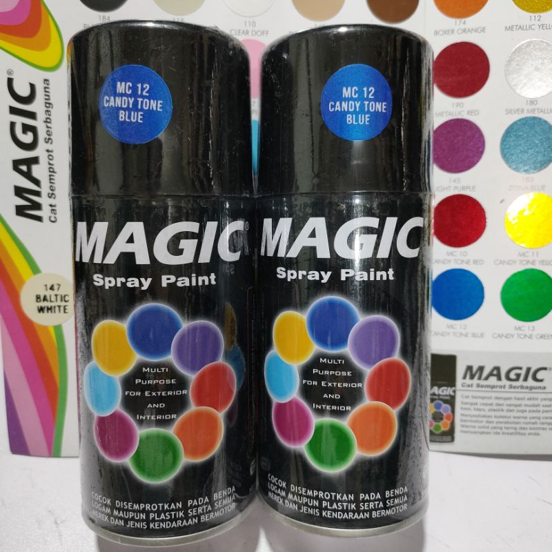 MAGIC Spray Paint Cat Semprot Serbaguna 300cc Ready Berbagai Varian Warna Candy Tone Red Blue Green Yellow Merah Kuning Biru Hijau Clear Epoxy Silver Putih Cat Pilox Pilok Magic cocok Untuk Benda Logam/Plastik