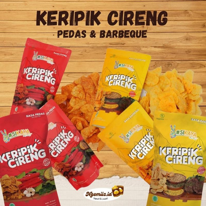 

Cemilan Makanan Ringan Snack Kering Keripik Cireng Pedas Dan Barbeque 25 Gram Dan 55 Gram