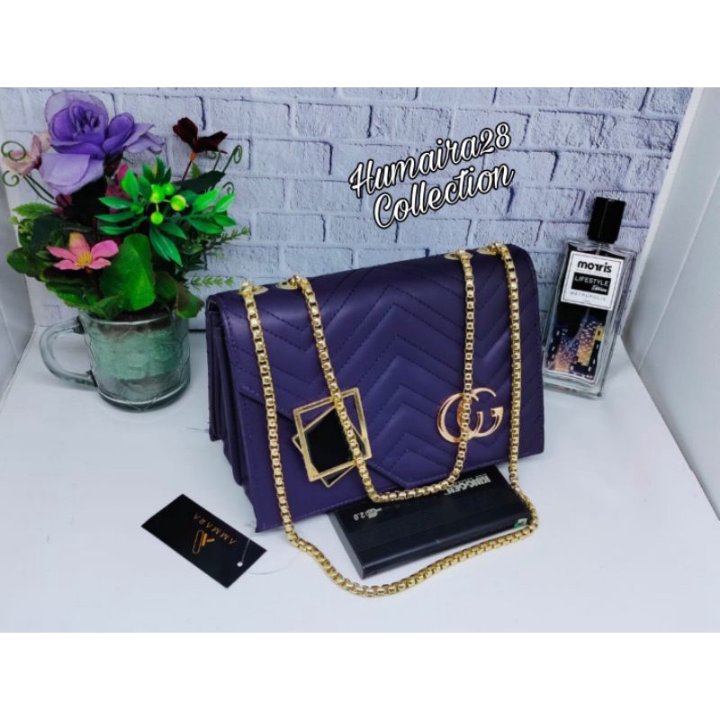 Tas Selempang Wanita//Tas Selempang Wanita Tali Rantai//Bordir GC Miring Terbaru//Tas Fashion Wanita//Tas Batam Wanita