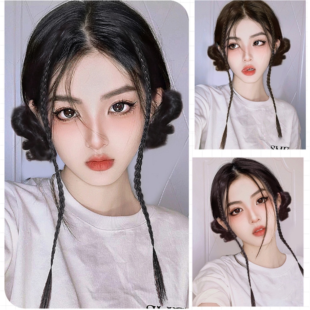 1 Pc wig Rambut Kepang Ekor Kuda Elastis Ukuran 45CM Gaya Punk Untuk Wanita