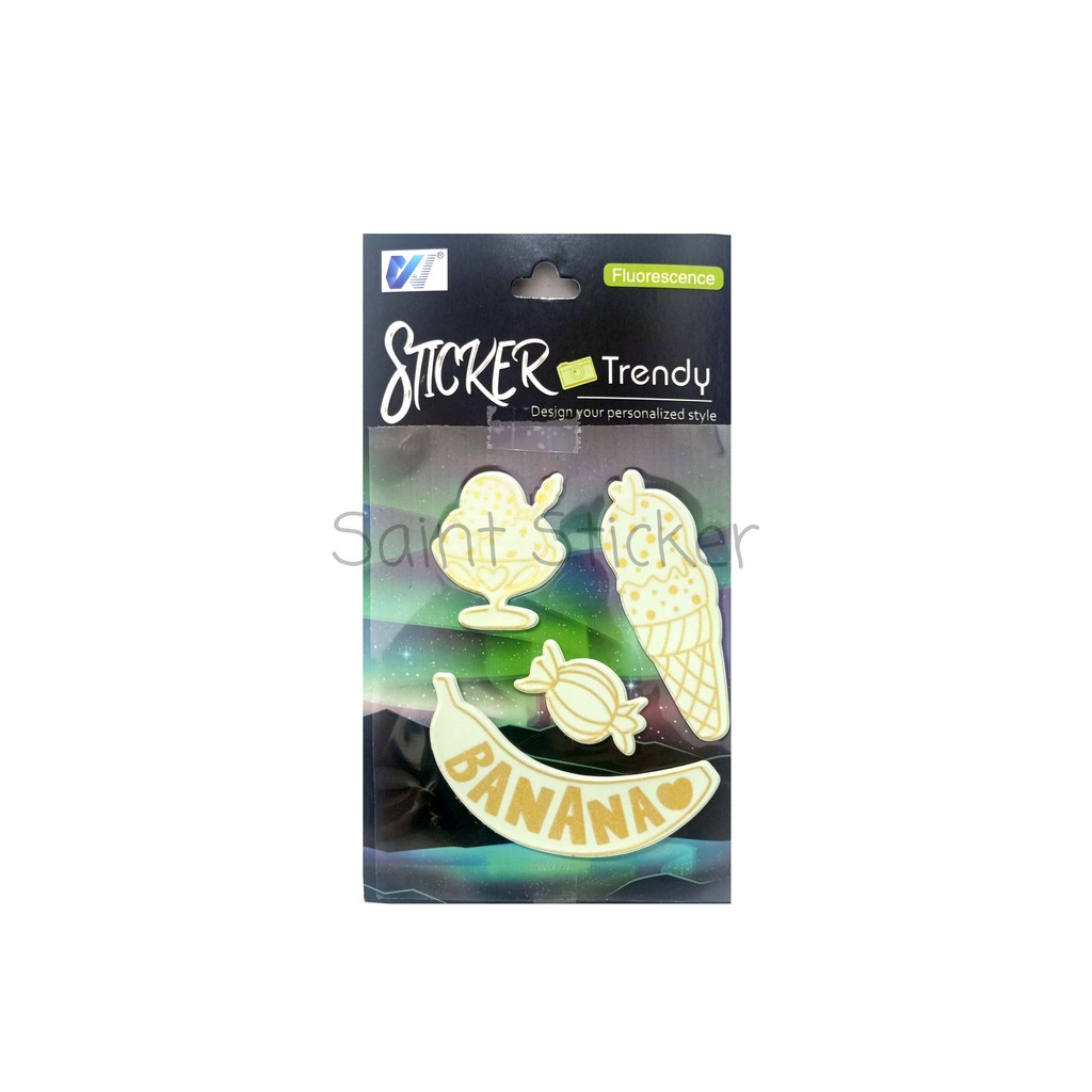 

Fluorescence Luminous Sticker Stiker Glow in the Dark Anak Timbul Edisi Es Krim Ice Cream Banana