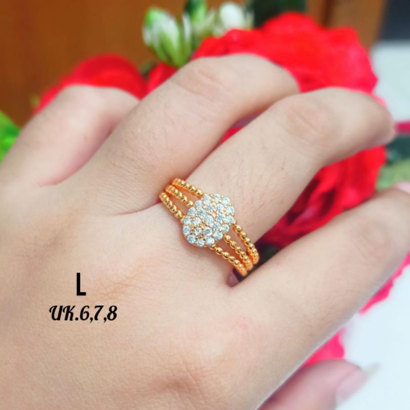 Cincin permata oval tripel ring simple anti karat *COD*