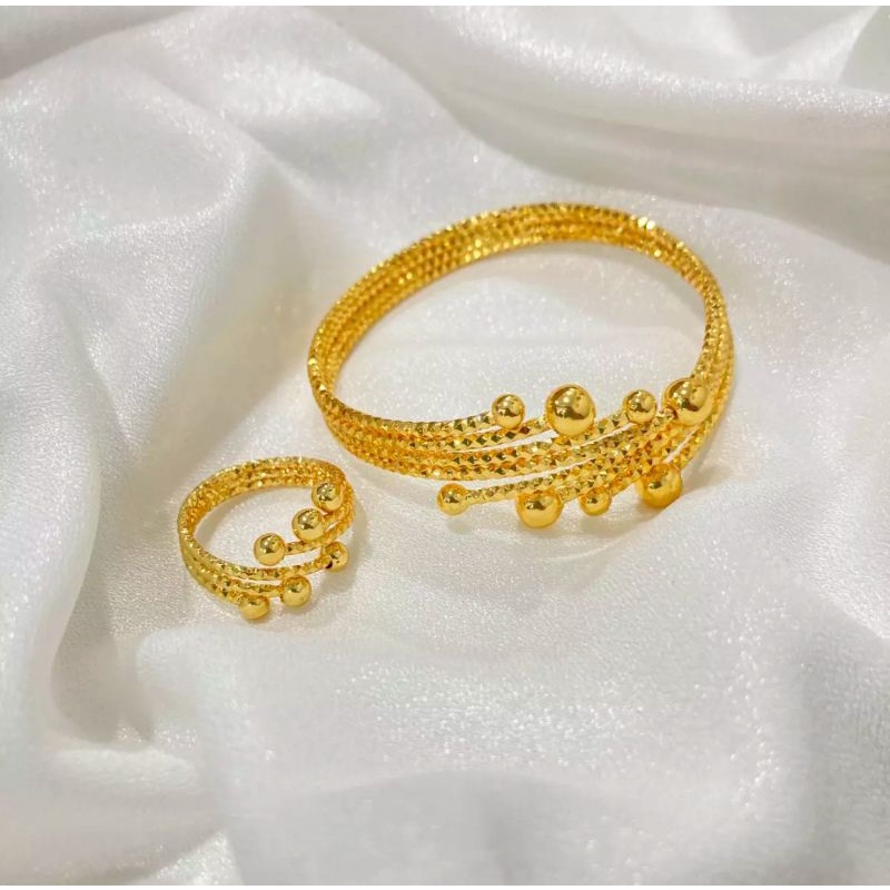 Xuping Set Perhiasan Gelang Dan Cincin Lapis Emas 24k E0927