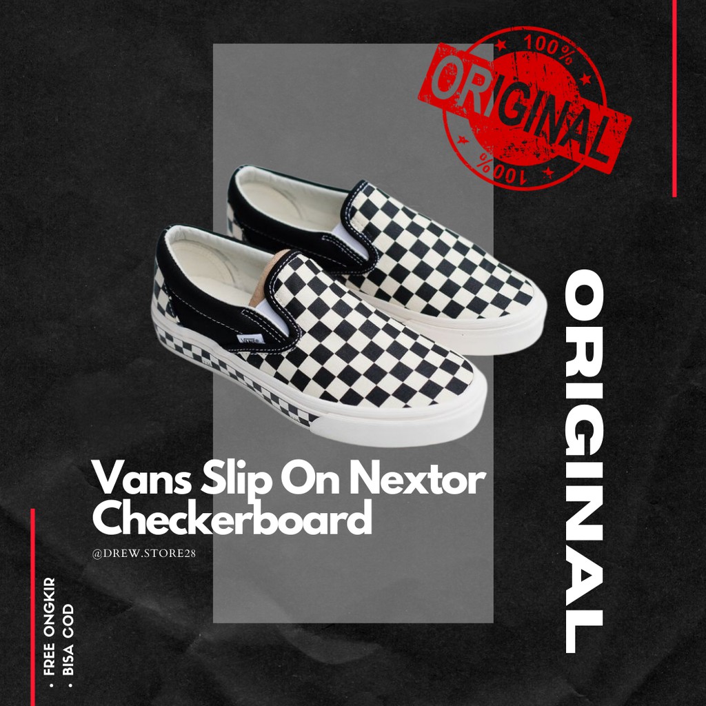 Vans Slip On Nextor Checkerboard Original Sepatu Vans Slip On Catur Tanpa Tali Original 100%