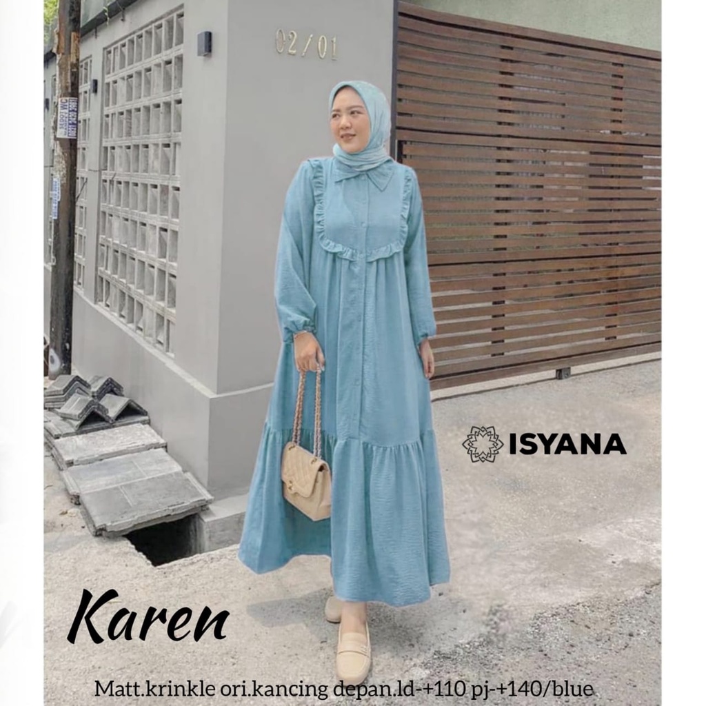 karen maxy gamis pakaian baju syari longdress dress dres maxi panjang adem polos ld 110 xxl busui fr
