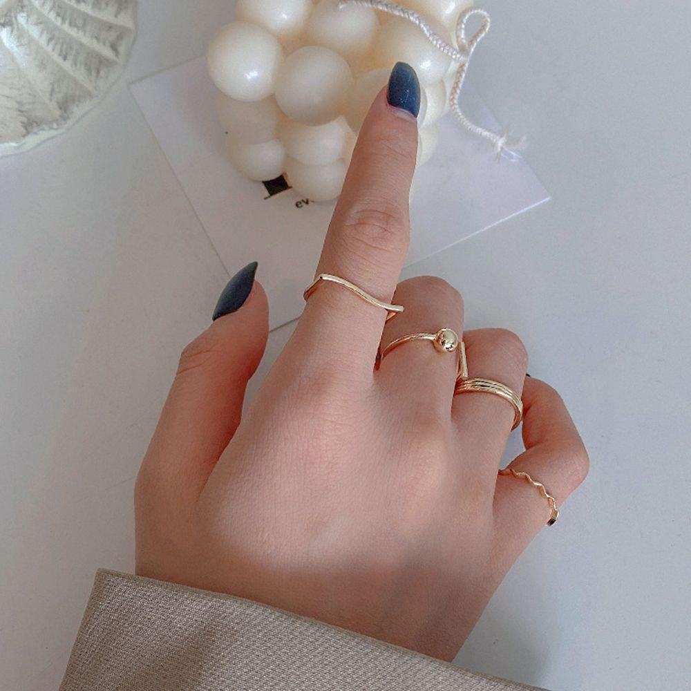 Mxbeauty Wanita Set Cincin Mewah INS Geometri Pesta Perhiasan Hadiah Adjustable Vintage Korea Style Rings