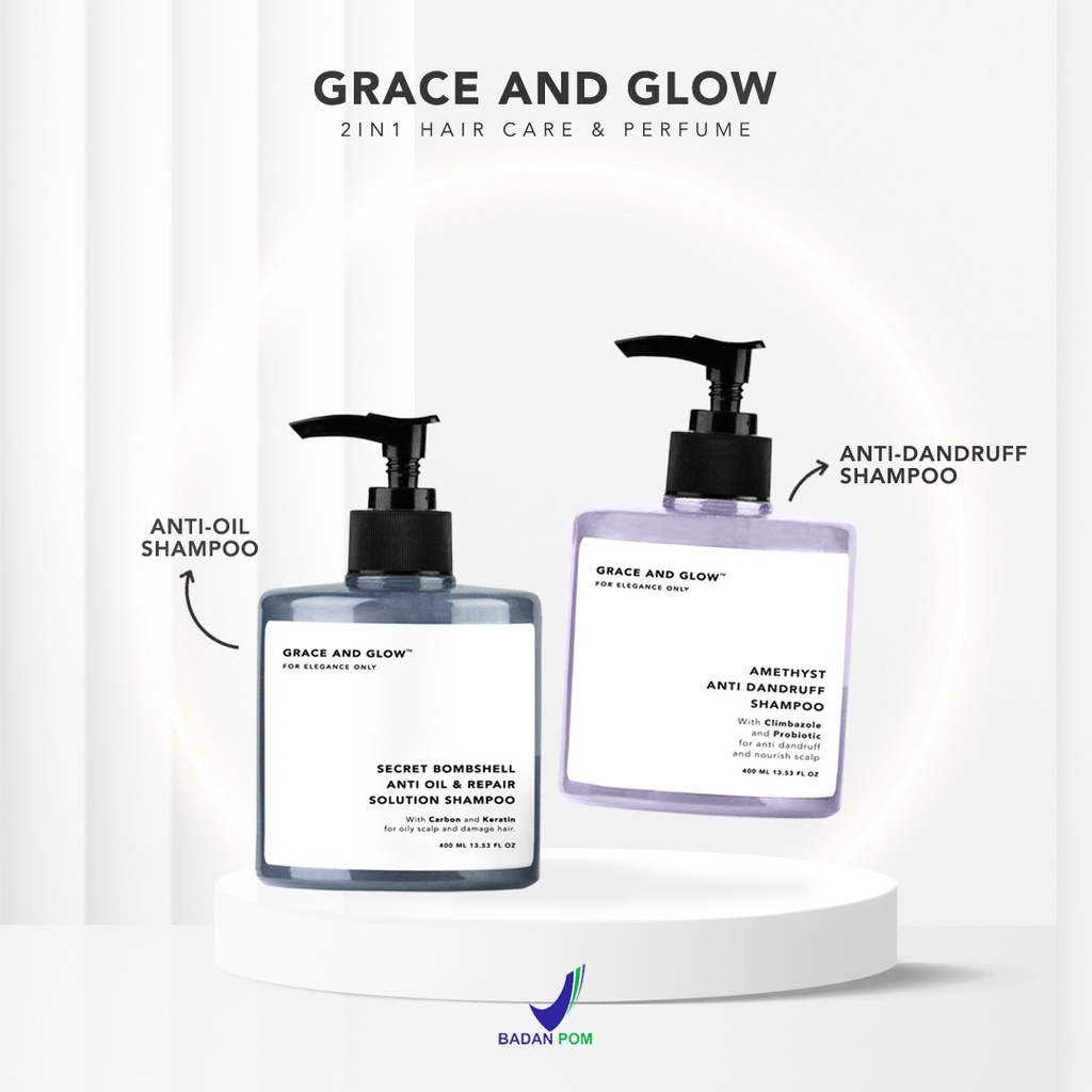 ✨ AKU MURAH ✨ Grace and Glow Shampoo Series - Secret Bombshell Anti Oil and Repair Solution &amp; Amethyst Anti Dandruff Shampoo