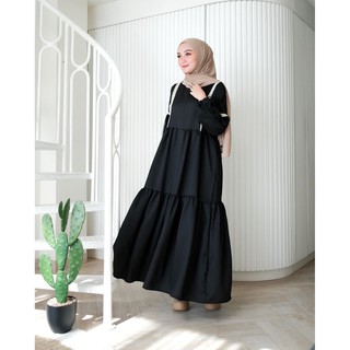COD Gamis Hayla Dress Muslim Hitam Bahan Moscrepe Renda  