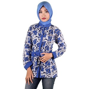 Blus Batik I Blouse Batik I Blus Kerja Wanita Batik Cap Diffa - Biru