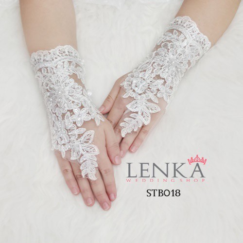 [SIAP KIRIM] LACE GLOVES SARUNG TANGAN PENGANTIN PESTA BROKAT PUTIH STB018