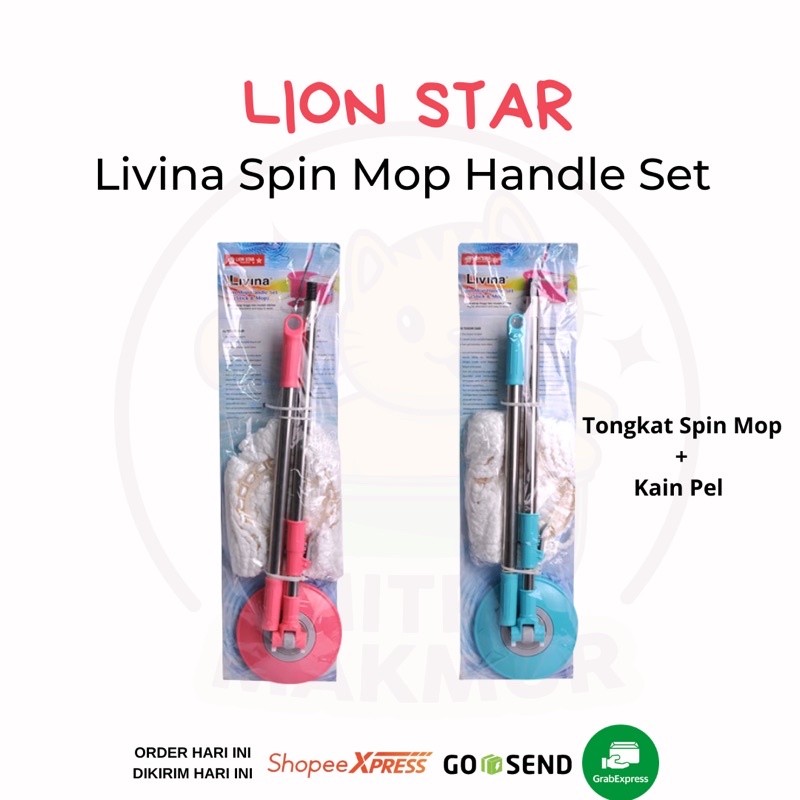 LION STAR - Refill Spin Mop Handle Set Stick & Mop Tongkat & Kain Pel