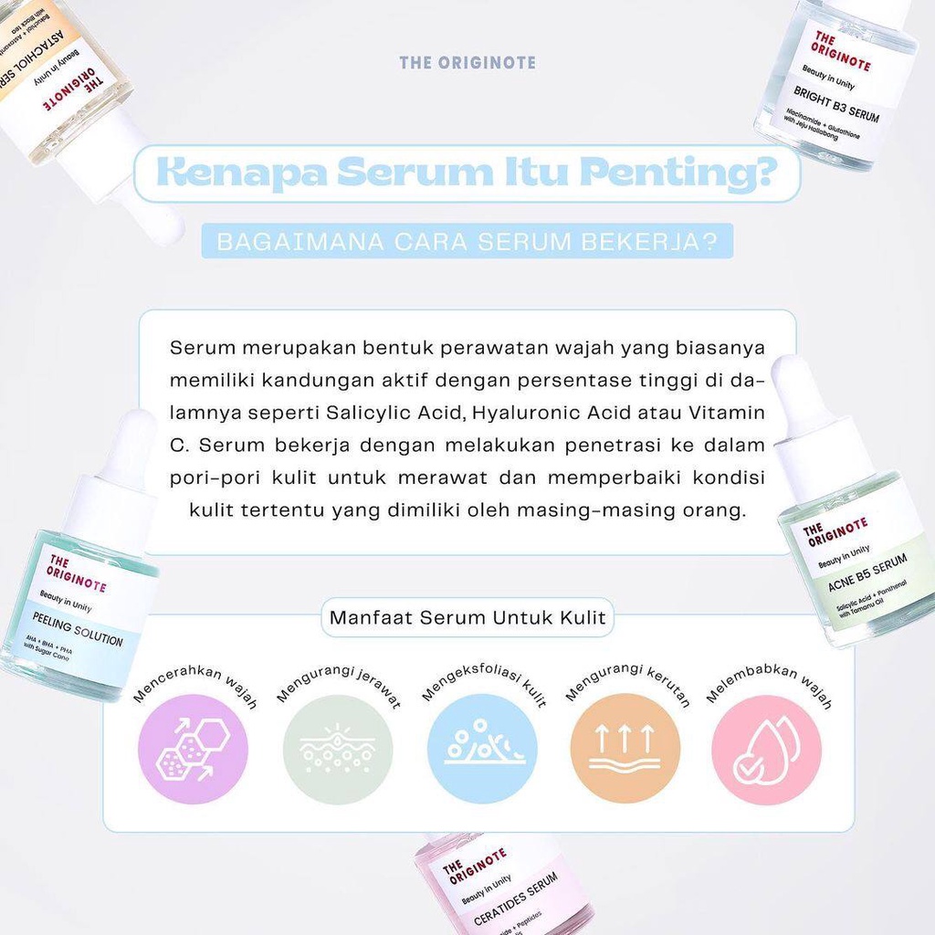 THE ORIGINOTE Serum Wajah, Moisturizer, Acne B5 | Bright B3 | Astachiol | Ceratides | Peeling Solution
