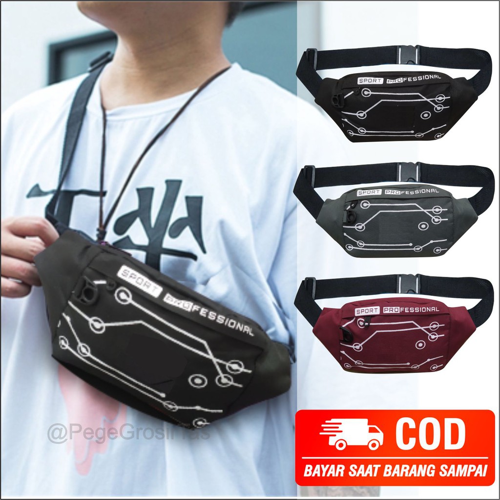 Tas Pinggang Waistbag Pria Model Selempang Kasual Sablon Distro Slingbag Bahu Keren - PG - 8845