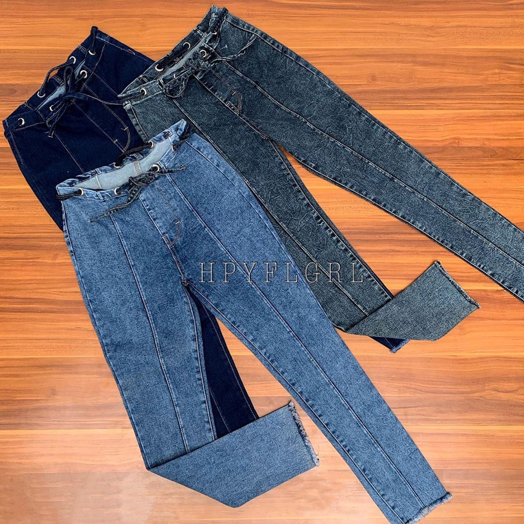 VALERY (27-34) HIGH WAIST JEANS TULANG PINGGANG TALI / Celana High Waist Jeans Front Line Pinggang T