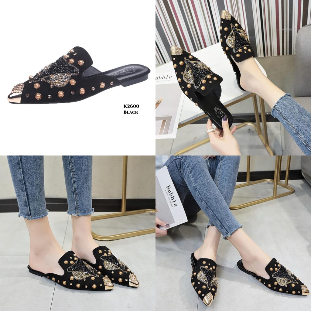 RESTOCK PRF Sandals Slope O w l Diamond Studed K2600