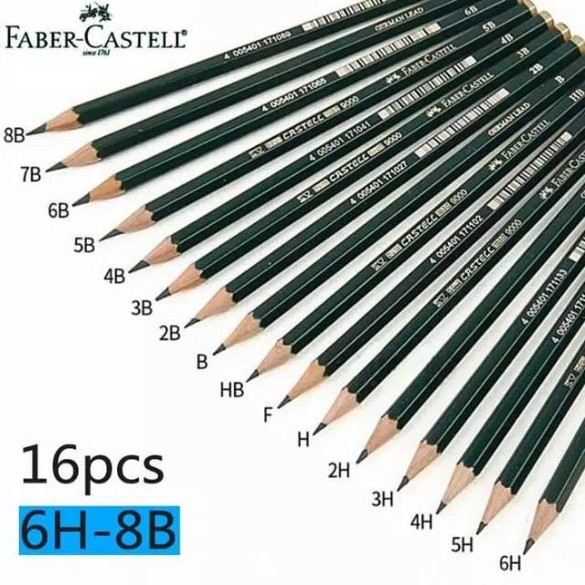 

Pensil Faber Castell 9000 - Lengkap 8B/7B/6B/5B/4B/3B/2B/B/HB/F/H/2H/3H/4H/5H/6H