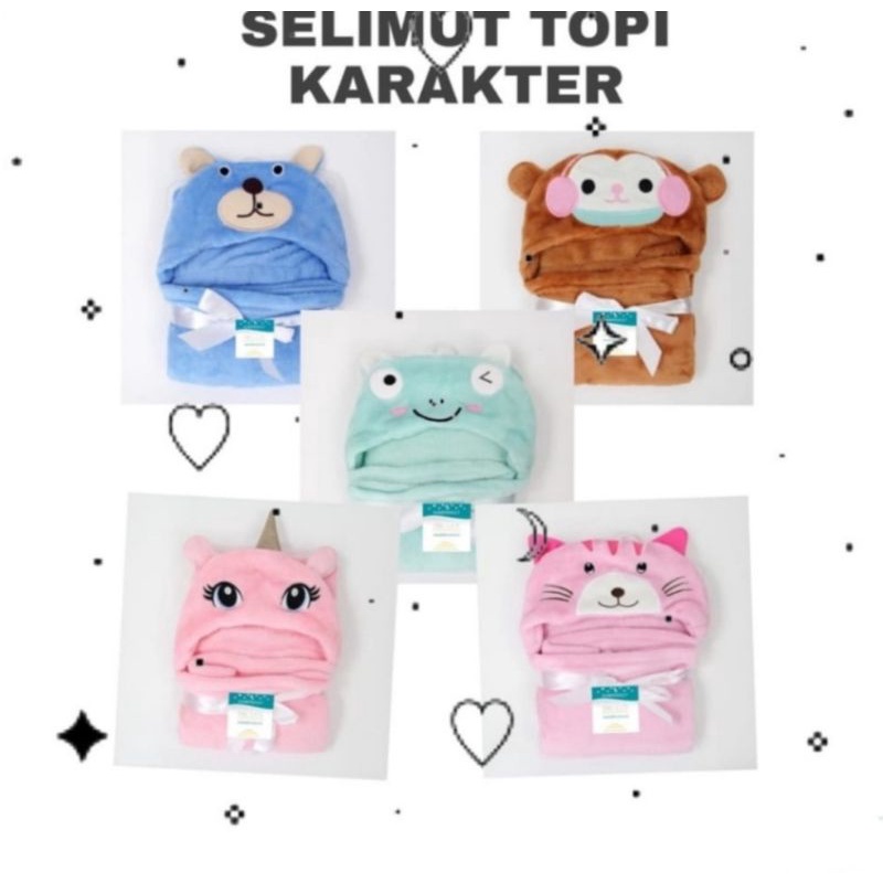 BEST SELLER...SELIMUT BAYI TOPI KARAKTER BONEKA DOUBLE FLEECE SELIMUT BLANKET BAYI TOPI BONEKA