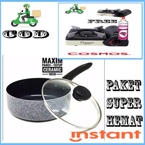 PAKET ISI 3PCS SAUCEPAN MAXIM NEOSTONE 18 CM+KOMPOR PORTABEL + GASS KALENG MANTAP