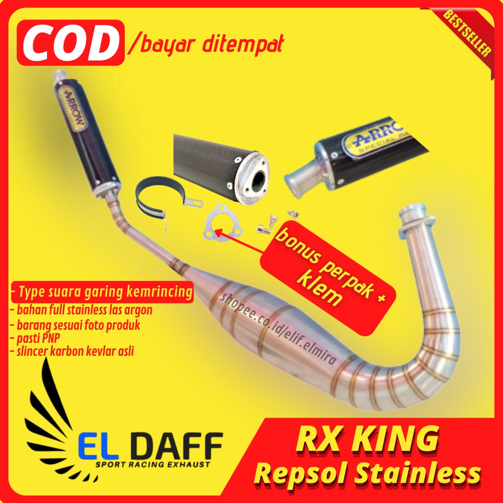 Knalpot RX King Repsol Kolong Arrow Stainless Model Ninja Slincer Carbon Kevlar Suara Super Garing