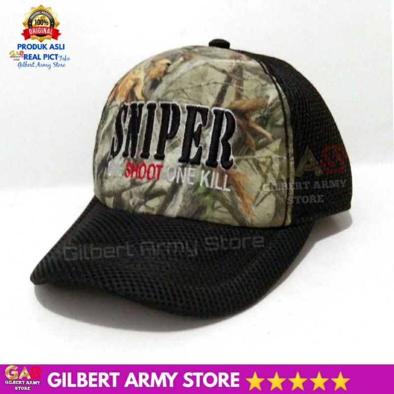 Topi Sniper Loreng Camo Variasi Jaring Hitam Logi Bordir GILBERT ARMY STORE Terbaru Pria Distro Keren