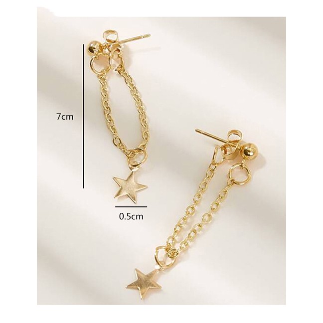 LRC Anting Tusuk Fashion Golden Star Tassel Five-pointed Star Earrings K25116