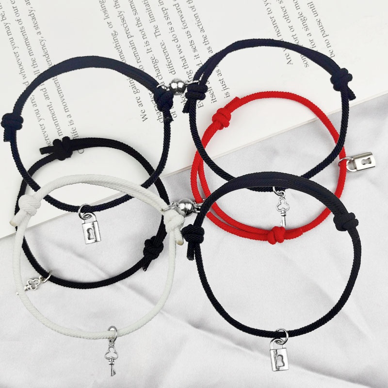 COD❤2 Pcs/set Baru Magnetik Beberapa Gelang Kunci Kunci Tali Tangan Pacar Dikepang Gelang Hari Valentine Hadiah Aone