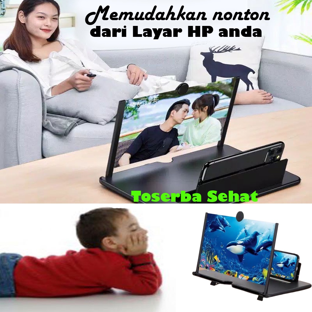 Pembesar Layar Hp 3D Kaca Pembesar Layar Alat Zoom Layar Hp Handphone Untuk Nonton 14 Inch Original