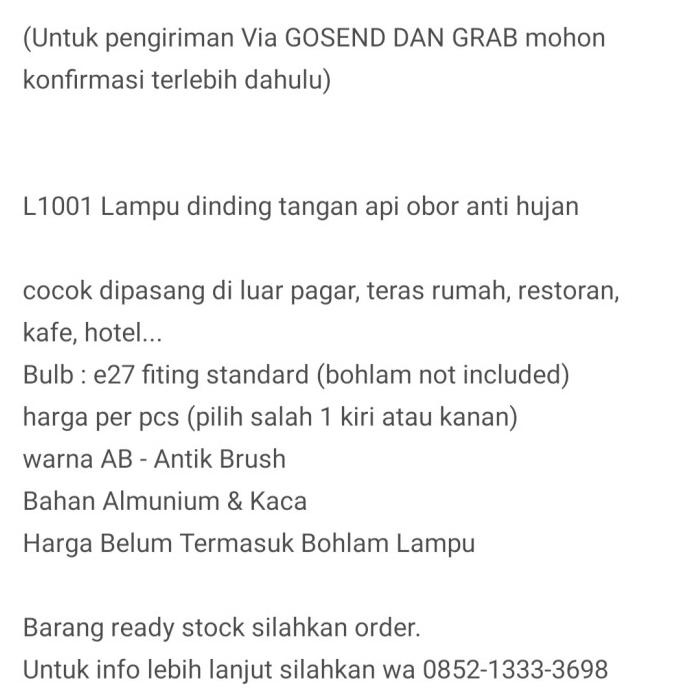 L1001 Lampu Dinding Taman Pila Api Obor Waterproof Vintage Hias