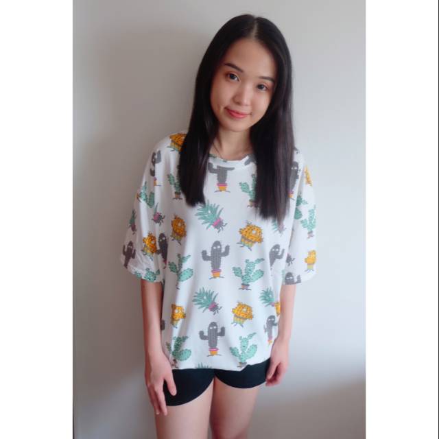 Cactus Korean Oversized Tee (White)