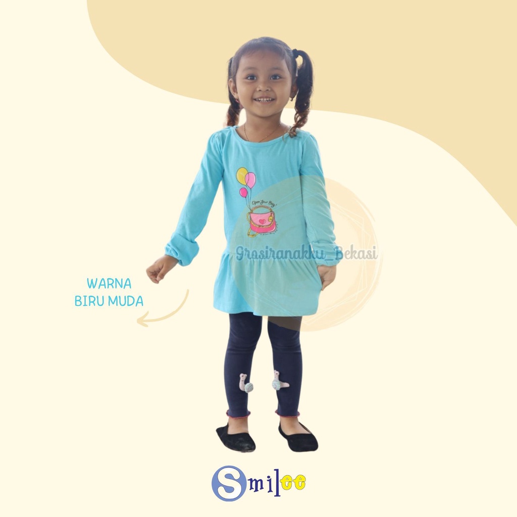 Minidress Anak smilee Warna Biru Muda Size 1-5Tahun