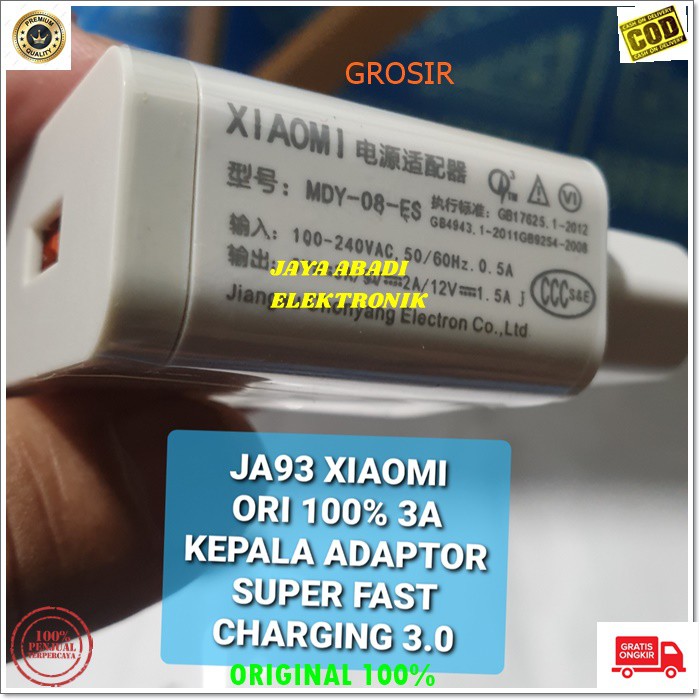 J93 XIAOMI 3A KEPALA ADAPTOR CHARGER BATOK CAS CASAN SUPER FAST CHARGING FLASH QUICK FASTER SPEED J93  ORIGINAL 3A KEPALA ADAPTORHP BATOK CHARGE QUICK QUALCOMM ADAPTER ADAPTIVE W KABEL DATA ANDROIT HANDPHONE UNIVERSALBISA UNTUK SEGALA MEREK HANDPHONE