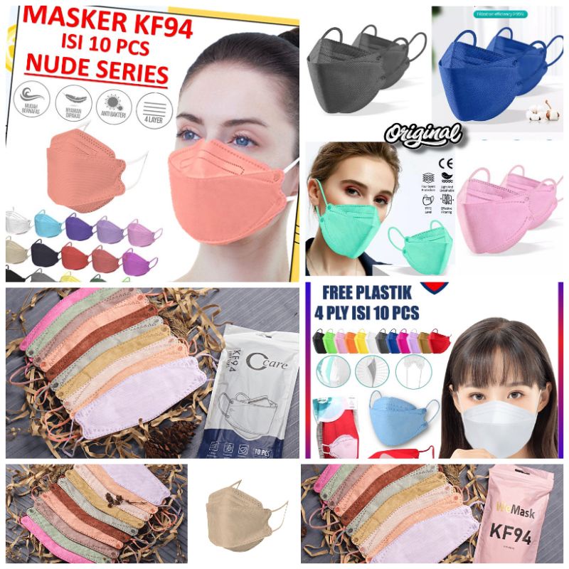 Masker KF94 TALI SENADA WARNA isi 10pcs Tebal Dewasa 4PLY IMPORT KF 94 EVO High Quality IDOL K-POP KPOP BTS BT21