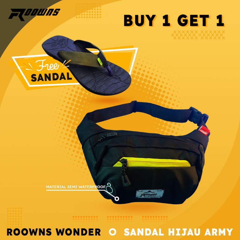 Tas Selempang Pria Waist Bag Pria Semi Waterproof Anti Sobek Roowns Wonder Free Sendal Gunung Jepit Wonder
