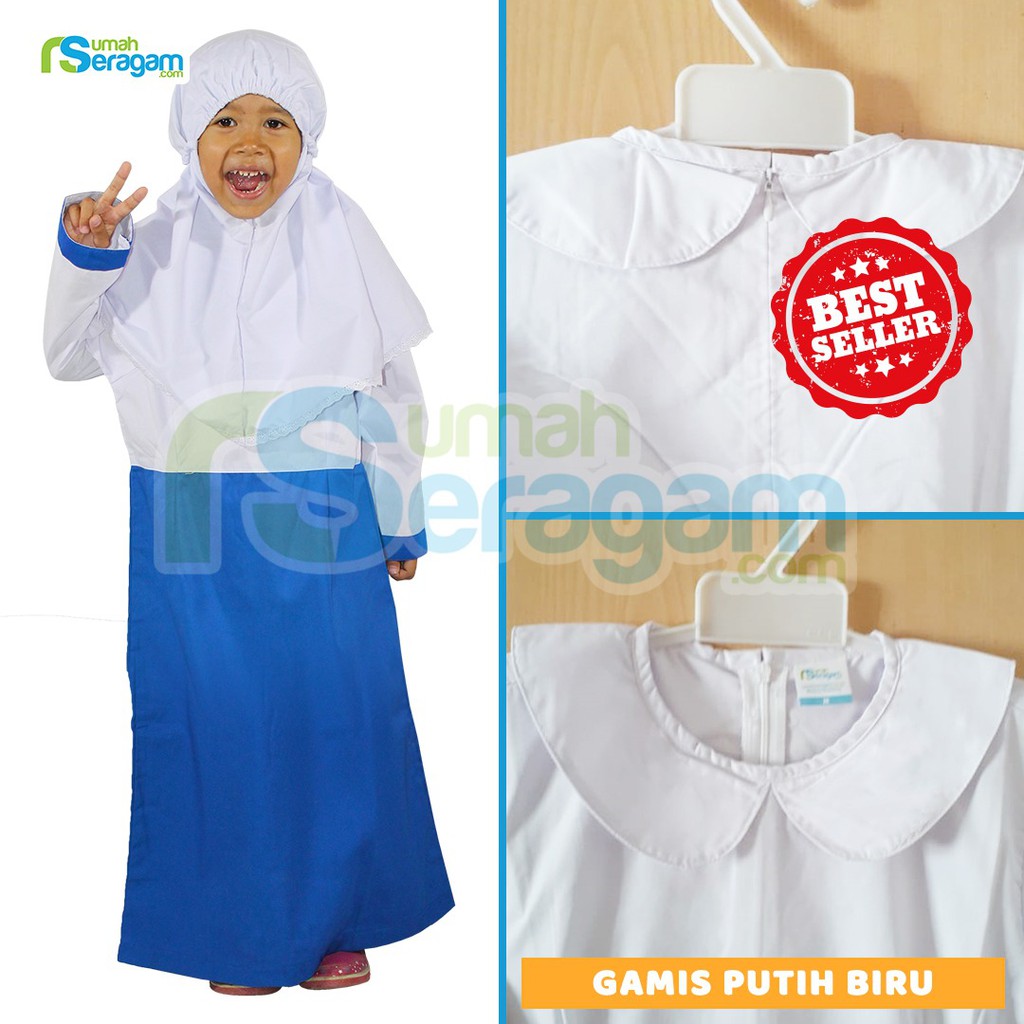 GAMIS SERAGAM TK/PAUD PUTIH BIRU ANAK PEREMPUAN BY RUMAH SERAGAM