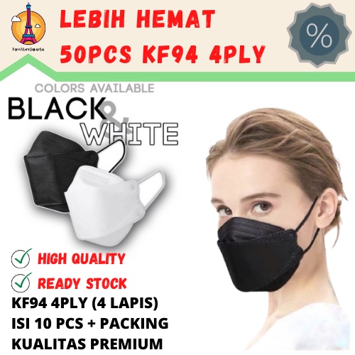 MASKER KN95 N95 DISPOSABLE EARLOOP 5PLY KF94 DISPOSABLE EARLOOP 4PLY KUALIAT PREMIUM ISI 50PCS