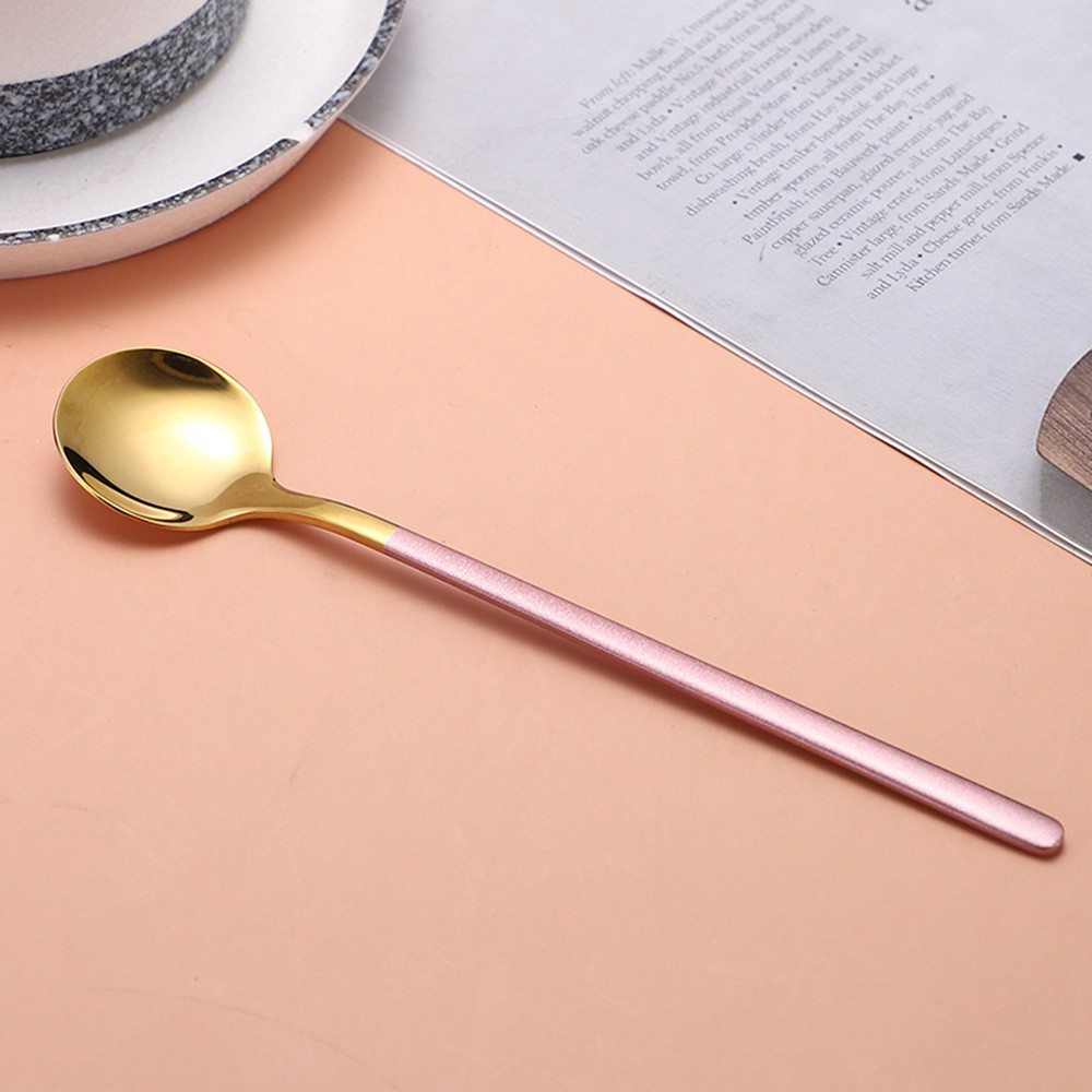 【COD Tangding】Round Head Spoon Cute Long Handle Spoon Stainless Steel Soup Spoon Dinner Spoon Western Food Spoon Adult Large Spoon