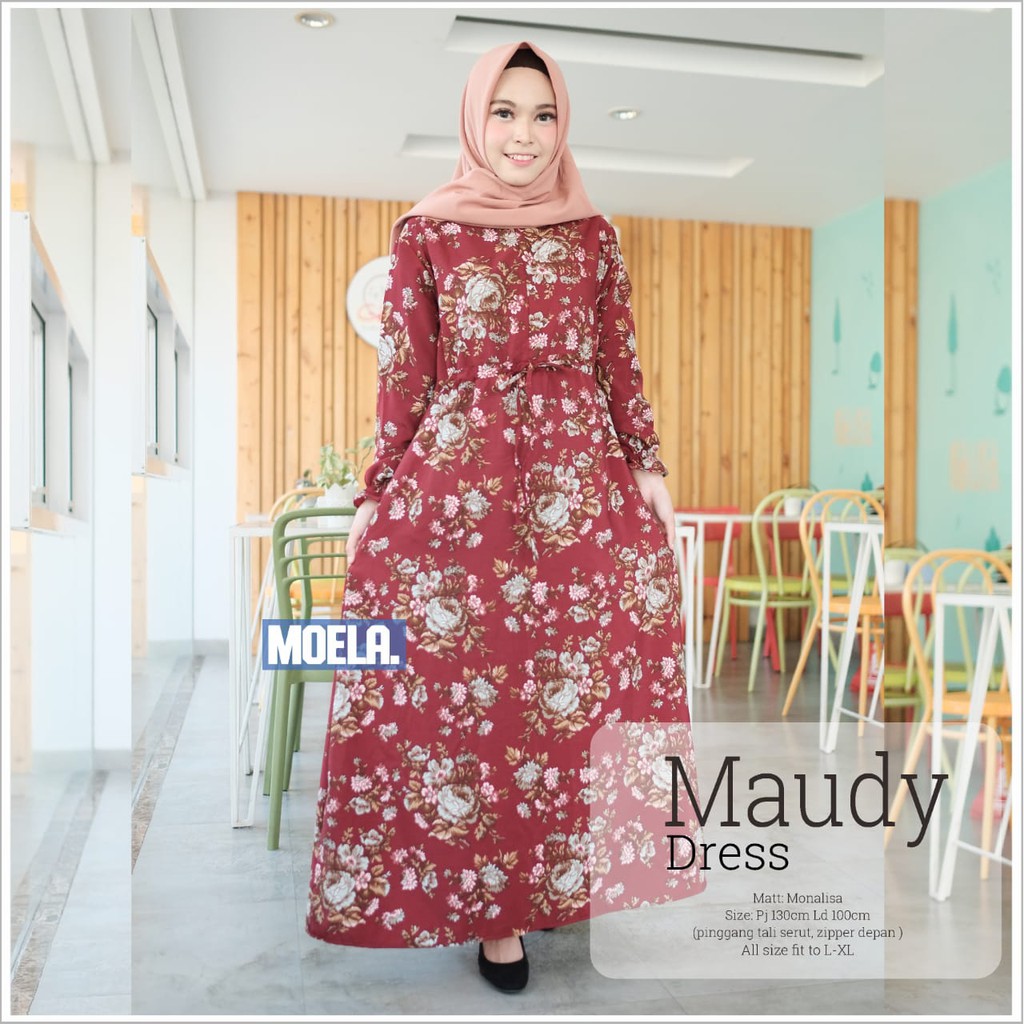 (REAL PICTURE) MAUDY DRESS ORI MOELA MORIST FASHION KOREA PAKAIAN CEWEK KEKINIAN MUSLIM MOTIF BUNGA