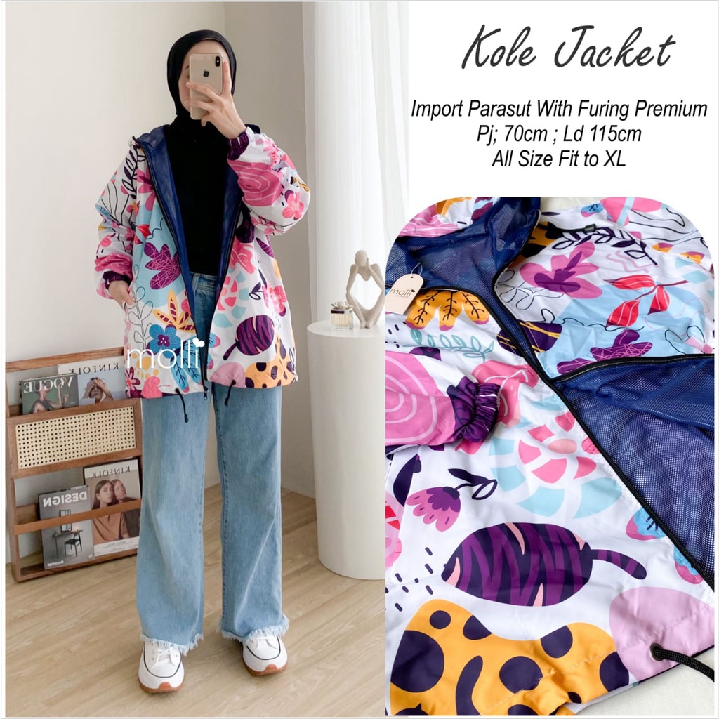 PARASUT JACKET IMPORT MOTIF SUPER GEMES ~ BAHAN PARASUT PREMIUM WITH FURING ~ KOLE JACKET JUMBO ORIG