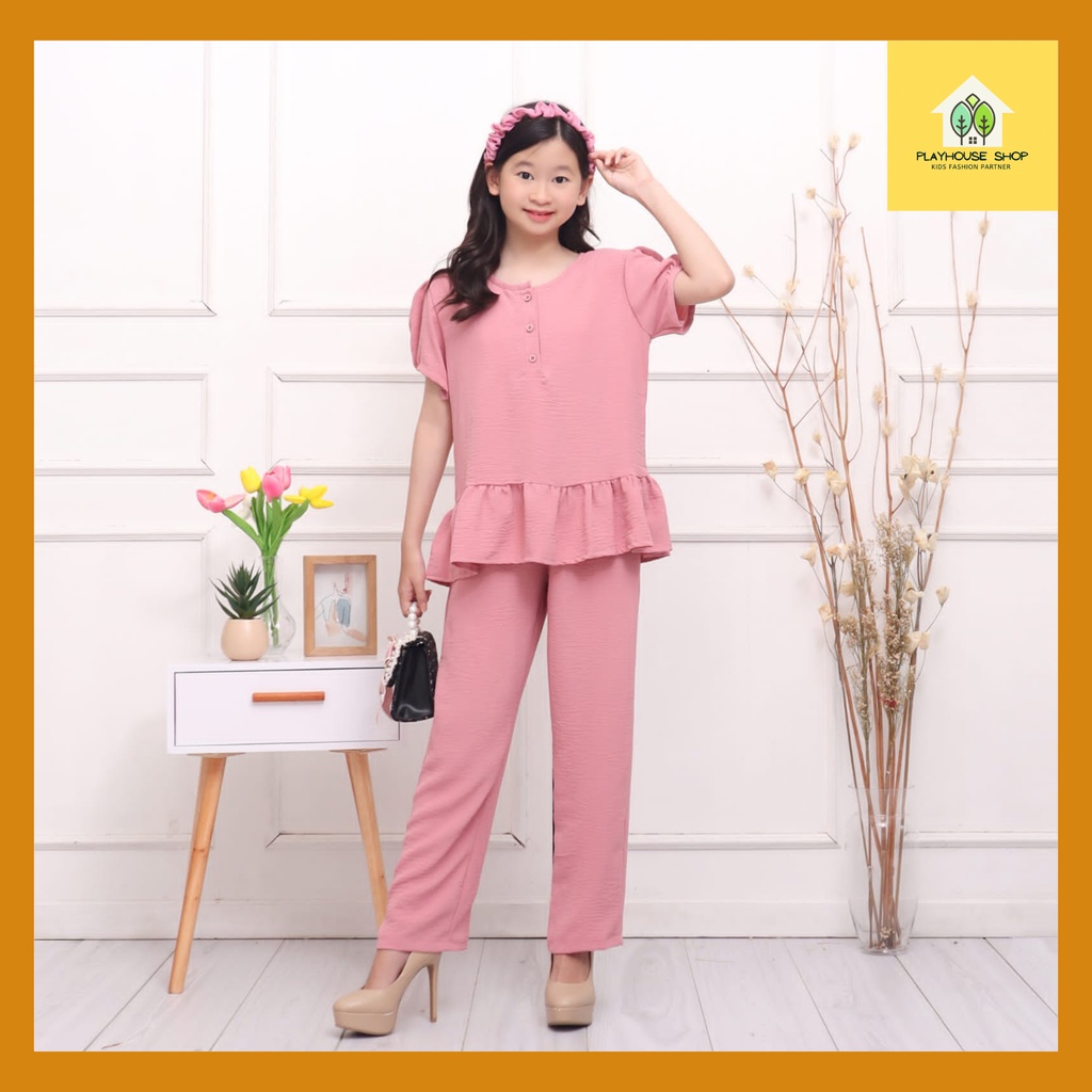 Play House Setelan Crinkle Airflow Import 6 - 15 Tahun Fashion Anak Perempuan Celana Panjang