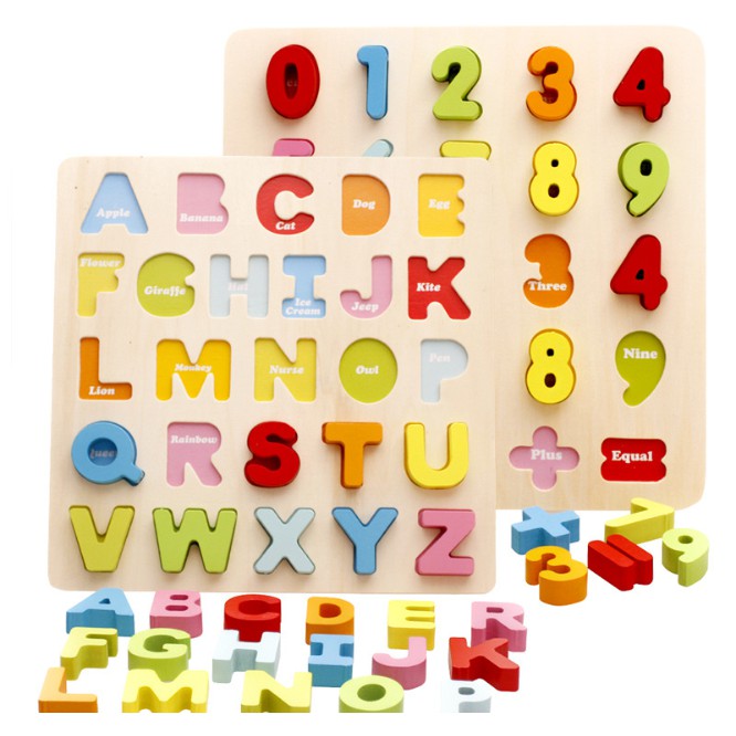 Mainan Edukasi Chunky Puzzle Kayu Tebal TIMBUL BESAR Huruf Kapital Alfabet / Puzzle 3D Angka Tanda Hitung / Chunky Wooden Puzzle Gendut