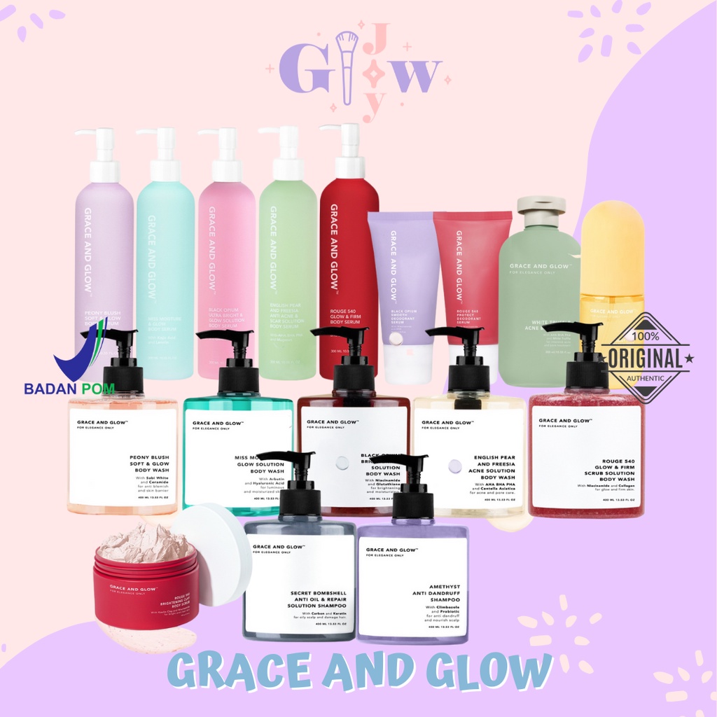 GRACE &amp; GLOW body wash / sampo / body lotion / scrub / vitamin rambut / deodorant sabun badan harum wangi murah bpom 400ml grace and glow cair keratin rouge peony blush black opium brightening acne solution miss moisture ultra serum secret bombshell