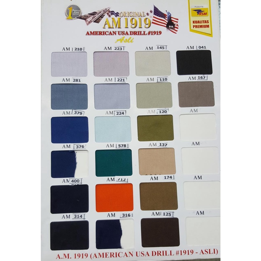 Kain American Drill Original Bahan Seragam Meteran Warna Lengkap